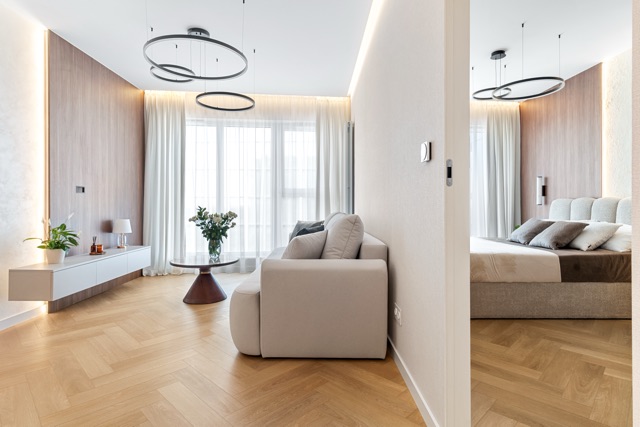 Salon apartamentu na 21. piętrze